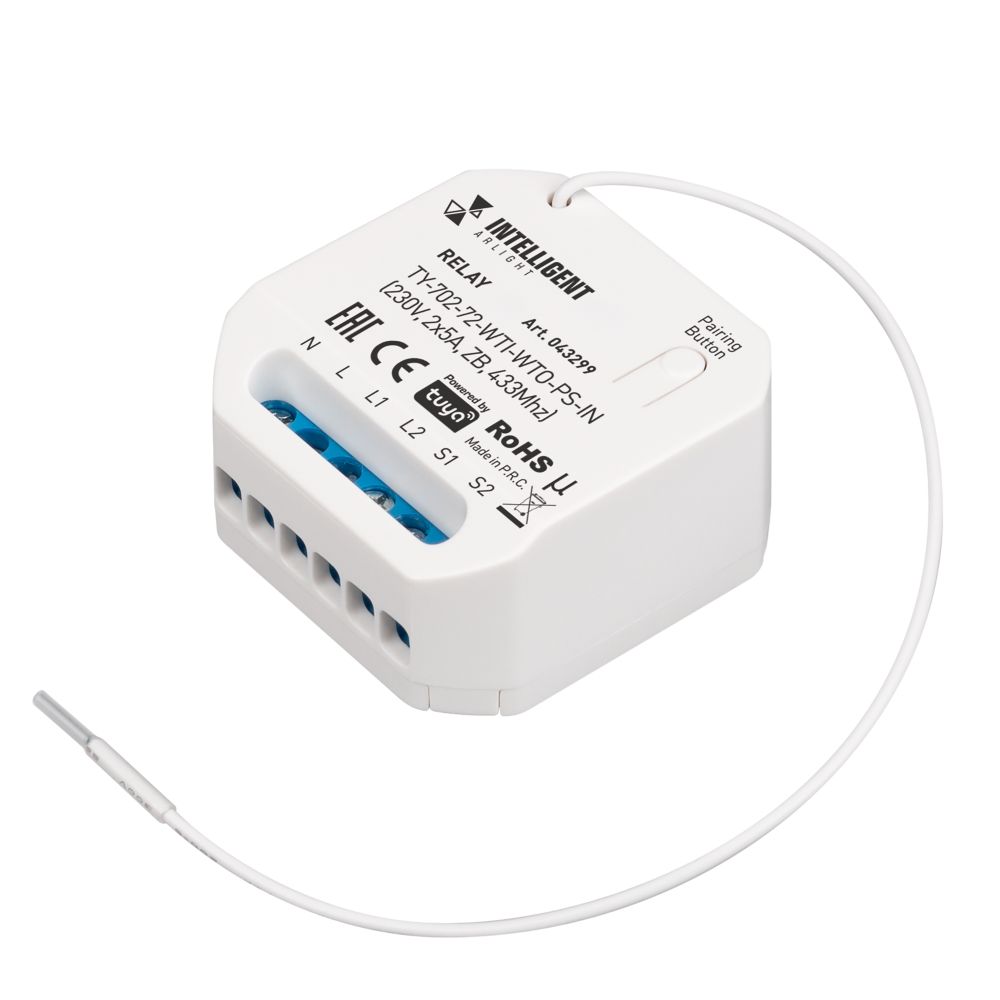 INTELLIGENT ARLIGHT Релейный модуль TY-702-72-WTI-WTO-PS-IN (230V, 2x5A, ZB, 433Mhz) (IARL, IP20 Пластик, 3 года)