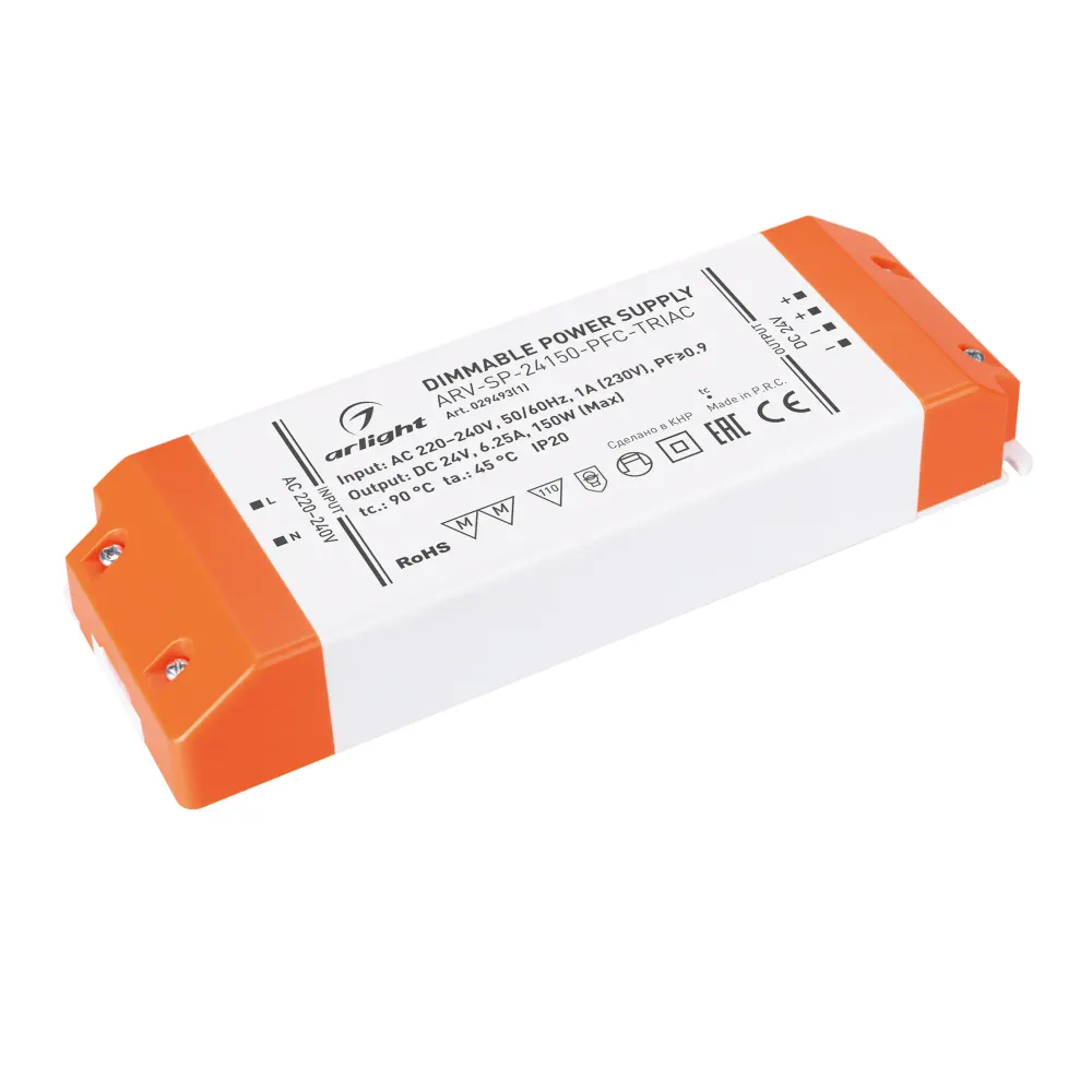Блок питания ARV-SP-24150-PFC-TRIAC (24V, 6.25A, 150W) (Arlight, IP20 Пластик, 5 лет) Блок питания ARV-SP-24150-PFC-TRIAC (24V, 6.25A, 150W) (Arlight, IP20 Пластик, 5 лет)