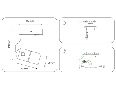 Накладной поворотный светильник с выключателем TA102 BK черный GU10 D80*130*D60