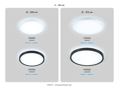 Потолочный светодиодный светильник FZ3050 BK черный IP44 24W+10W 6400+6400К D290*40 (Без ПДУ)