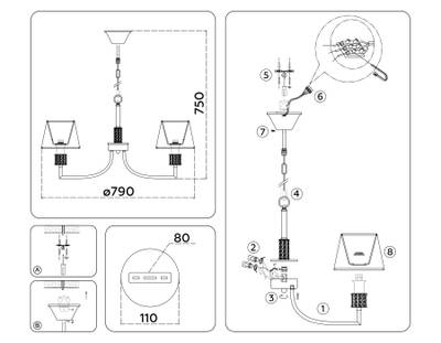 Светильник подвесной LH71217/8 CGD золото E14/8 max 40W D790*750