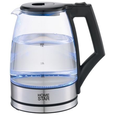 Чайник HomeStar HS-1004 (1,8 л), стекло, пластик, черный
