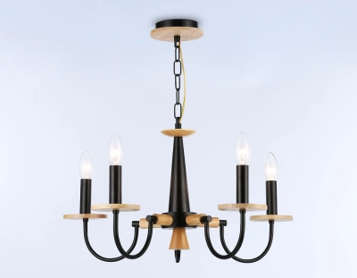 Светильник подвесной TR9593/5 BK/LW черный/светлое дерево E14/5 max 40W D555*660