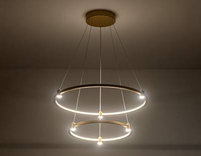 Светильник подвесной светодиодный FL5508/2+6 GD золото 45W 3000K/4200K/6400K D600/400*1300 (без ПДУ)