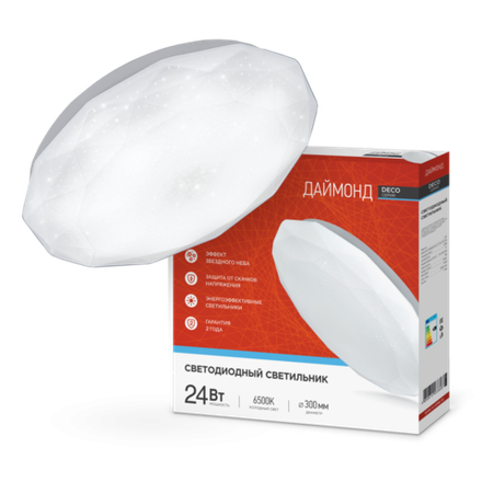Светильник светодиодный DECO ДАЙМОНД 24Вт 6500К 2160лм 230В 330х55мм IN HOME 4690612033693