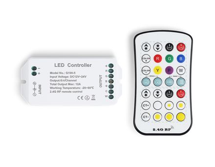 Контроллер для светодиодных лент RGB+CCT с регулировкой температуры света c радио пультом 2.4G 12A 12V 144W/ 24V 288W GS11501 (CR2025)