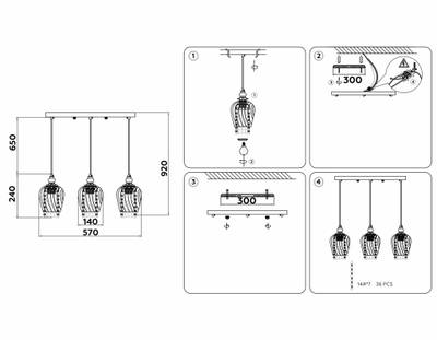 Подвесной светильник со сменной лампой TR3613/3 CH/SM хром/дымчатый E27/3 max 40W 570*140*920