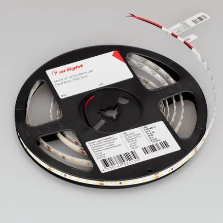 Лента UL-A120-8mm 24V Warm3000 (14.4 W/m, IP20, 5m) (Arlight, 7 лет)
