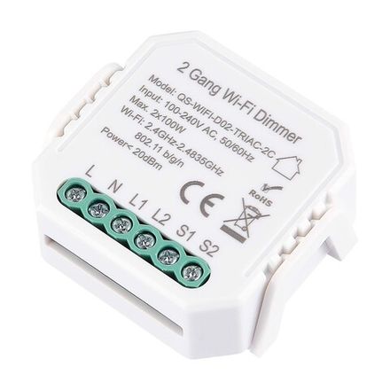 ST9000.500.02C WIFI реле 2 канала, 2х5A Белый - -*Max 2x1150W / 2x150W - Ra  IP20 L46xW46xH18 100-240V