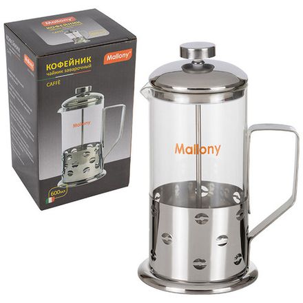 Чайник/кофейник (кофе-пресс) Caffe, 600 мл, из жаропр стекла, в корпусе из нерж стали, B535-600ML