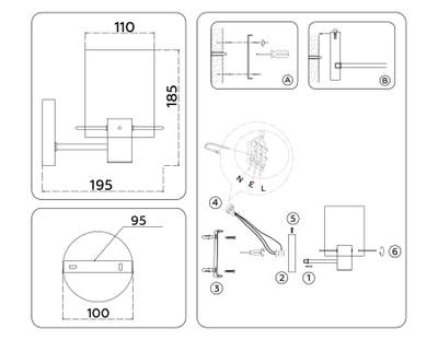 Светильник настенный LH57035 BS/SM латунь/дымчатый E14 max 40W 195*110*185