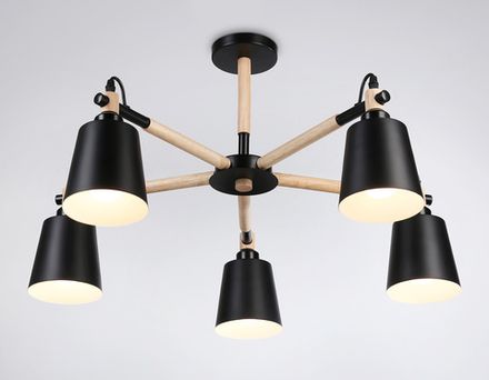 Подвесная люстра TR82211/5 BK/LW черный/светлое дерево E27/5 max 40W D780*430