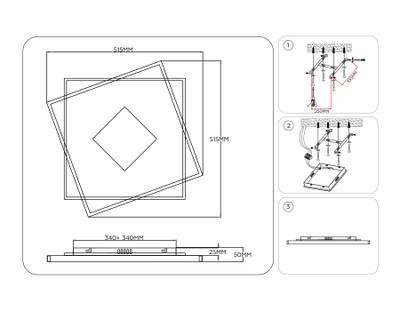 Светильник светодиодный потолочный FL4791 WH/BK/WD белый/черный/дерево 77W 3000-6000K 515*515*50 (без ПДУ)