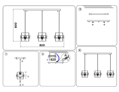 Подвесной светильник со сменной лампой TR3652/3 GD/SM золото/дымчатый E27/3 max 40W 820*180*700
