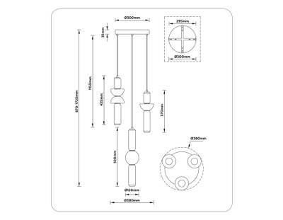 Светильник светодиодный подвесной LH11026/3 BK/SM черный/дымчатый 40W 3000K D380*1720