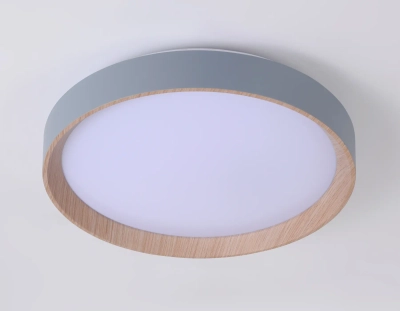 Потолочный светодиодный светильник с пультом FZ1320 GR/LWD серый/светлое дерево IP20 41W 3000-6400K D390*70 (ПДУ ИК)