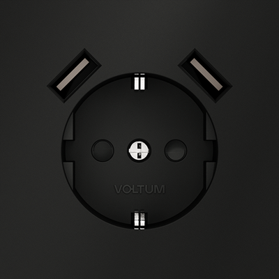 VLS040408 Розетка встраиваемая VOLTUM S70 с заземлением и защитными шторками, 16А, с USB, A+A, (черный матовый (ТМ Maytoni)