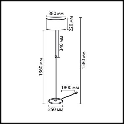 8358/1F CLASSI медь/черный/белый, металл/текстиль Торшер E27 60W 220V IRISA