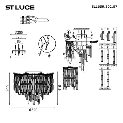 SL1659.302.07 Светильник потолочный ST-Luce Латунь/Прозрачный E14 7*60W