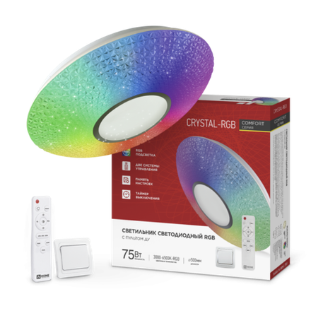 Светильник светодиодный COMFORT CRYSTAL-RGB 75Вт 3000-6500К 6000лм 230В 500х115мм с пультом ДУ IN HOME 4690612059983