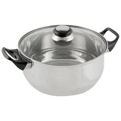 Кастрюля из нерж стали с крышкой (стекло) BAK-S-04, 3,9 л, ручки - бакелит, одинарное дно