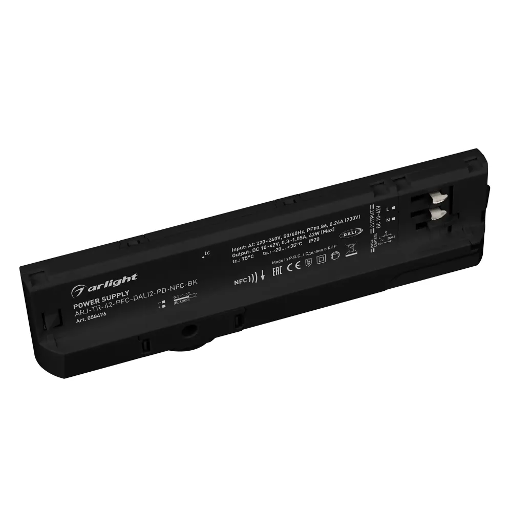Блок питания для трековых систем ARJ-TR-42-PFC-DALI2-PD-NFC-BK (42W, 10-42V, 0.3-1.05A, 4TR) (Arlight, IP20 Пластик, 5 лет) Блок питания для трековых систем ARJ-TR-42-PFC-DALI2-PD-NFC-BK (42W, 10-42V, 0.3-1.05A, 4TR) (Arlight, IP20 Пластик, 5 лет)