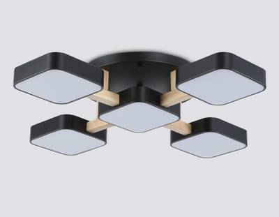 Светильник светодиодный подвесной FL4883/5 BK/WD черный/дерево 90W 3000-6000K 675*675*110 (без ПДУ)