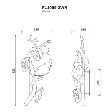 Бра Sauvage Rght FL1099-3WR, LED
