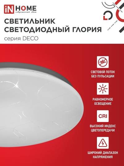 Светильник светодиодный DECO ГЛОРИЯ 48Вт 4000К 4320лм 230В 380х55мм IN HOME 4690612038636