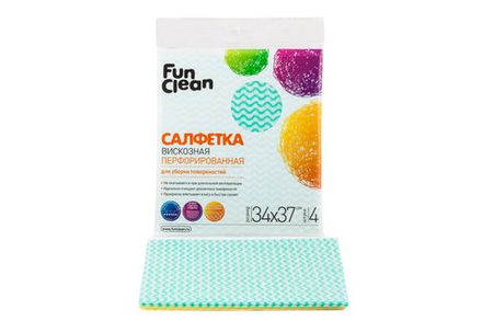 Салфетка сухая из вискозы Fun Clean перфорированная для уборки поверхностей /34*37см/, 4шт.