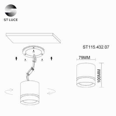 ST115.432.07 Светильник потолочный Черный LED 1*7W 3000K 490Lm Ra&gt;90 120° IP20 D79xH100 170-240V