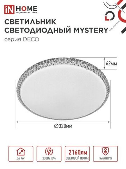 Светильник светодиодный DECO MYSTERY 24Вт 6500К 2160лм 230В 320х62мм IN HOME 4690612051581