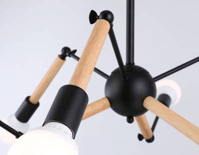 Подвесной светильник в стиле лофт TR80488/6 BK/LW черный/светлое дерево E27/6 max 60W D930*510