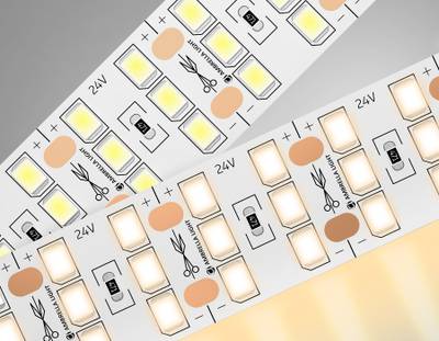 Светодиодная лента трехрядная GS3901 2835 324Led/ 26W m/ 24V IP20 3000K/ 5000*18*1.2mm/ кратность резки 18.5mm (2 конт.)