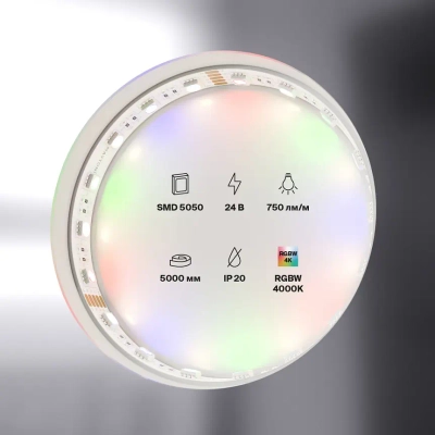 Светодиодная лента 24В 5050 19,2Вт/м Цветная (RGB) + 4000K 5м IP20, 10180. TM Maytoni