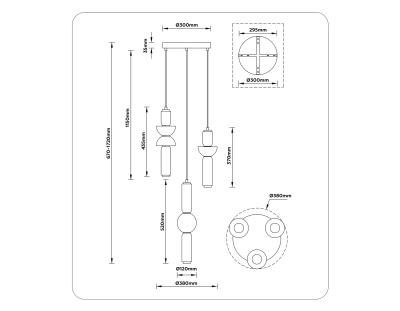 Светильник светодиодный подвесной LH11026/3 BK/SM черный/дымчатый 40W 3000K D380*1720