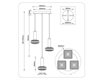 Светильник светодиодный подвесной LH31012/3 GR/SM серый/дымчатый 35W 3000K D450*1790