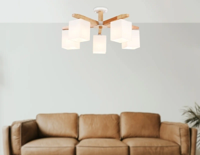 Подвесная люстра TR83118/5 WH/LW белый/светлое дерево E27/5 max 40W D700*325