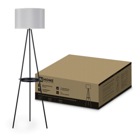 Светильник ТНО 04ПВ-Е27-GB 230В напольн. под лампу полка сер. абажур/черн. тренога IN HOME 4690612061559