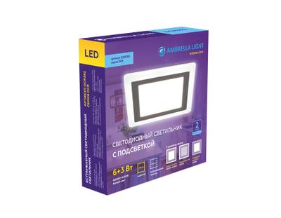 Встраиваемый cветодиодный светильник с подсветкой DCR392 6W+3W 4200K+4200K 220-240V 145*145*20 (A105*105)