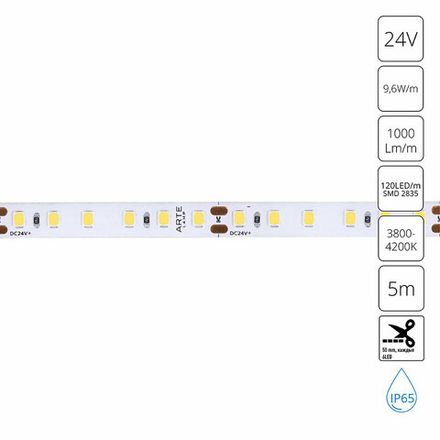Светодиодная лента 24V 9,6W/m 4000К 5м Arte Lamp AQUA TAPE A2412008-05-4K, LED