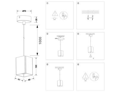 Светильник подвесной TN5125 BK черный E27 max 40W 80*80*1150