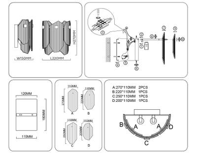 Светильник настенный LH31257/2 BS/CL латунь/прозрачный E14*2 max 40W 220*150*270
