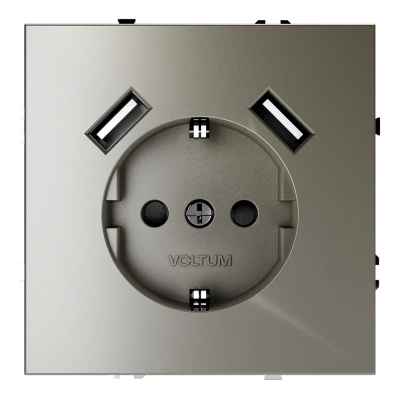 VLS040404 Розетка встраиваемая VOLTUM S70 с заземлением и защитными шторками, 16А, с USB, A+A, (шелк). (ТМ Maytoni)