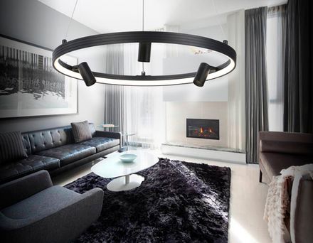 Светильник светодиодный подвесной с пультом FL5284/1+3 BK черный 50W 3000K/4200K/6400K+4200K D500*1200 (ПДУ ИК)