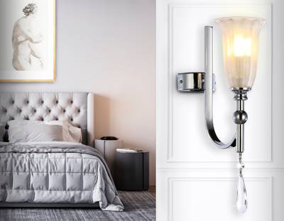 Настенный светильник с хрусталем TR3253 CH/FR хром/белый матовый E14 max 40W 375*100*225