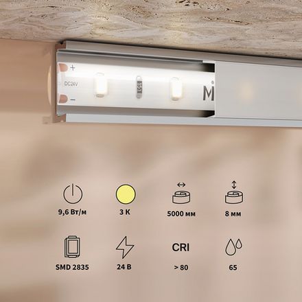 Светодиодная лента Base 24В 2835 9,6Вт/м 3000K 5м IP 65 201180. TM Maytoni