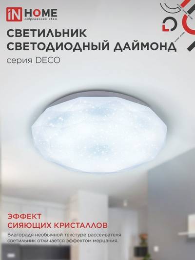 Светильник светодиодный DECO ДАЙМОНД 36Вт 6500К 3240лм 230В 380х55мм IN HOME 4690612033730