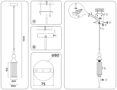 Светильник подвесной LH55251 BK/BS/CL черный/латунь/прозрачный E14 max 40W D65*1500