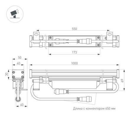 Линейный прожектор AR-LINE-1000-36W Warm3000 (GR, 15x60 deg, 230V) (Arlight, IP65 Металл, 3 года)